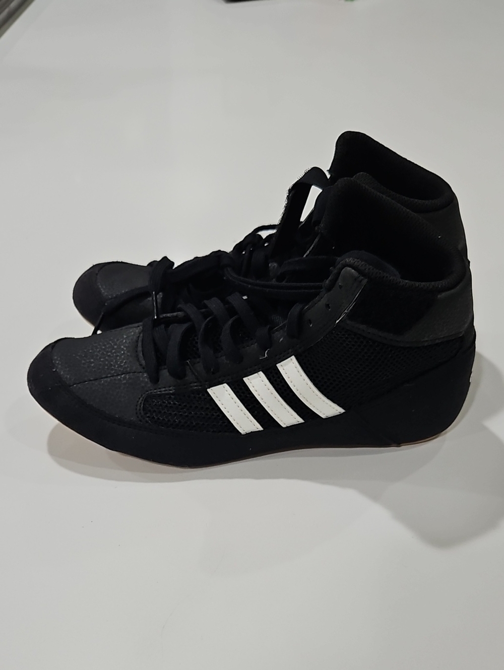 Adidas Black High-Top Wrestling Shoes with White Stripes Sz 5½